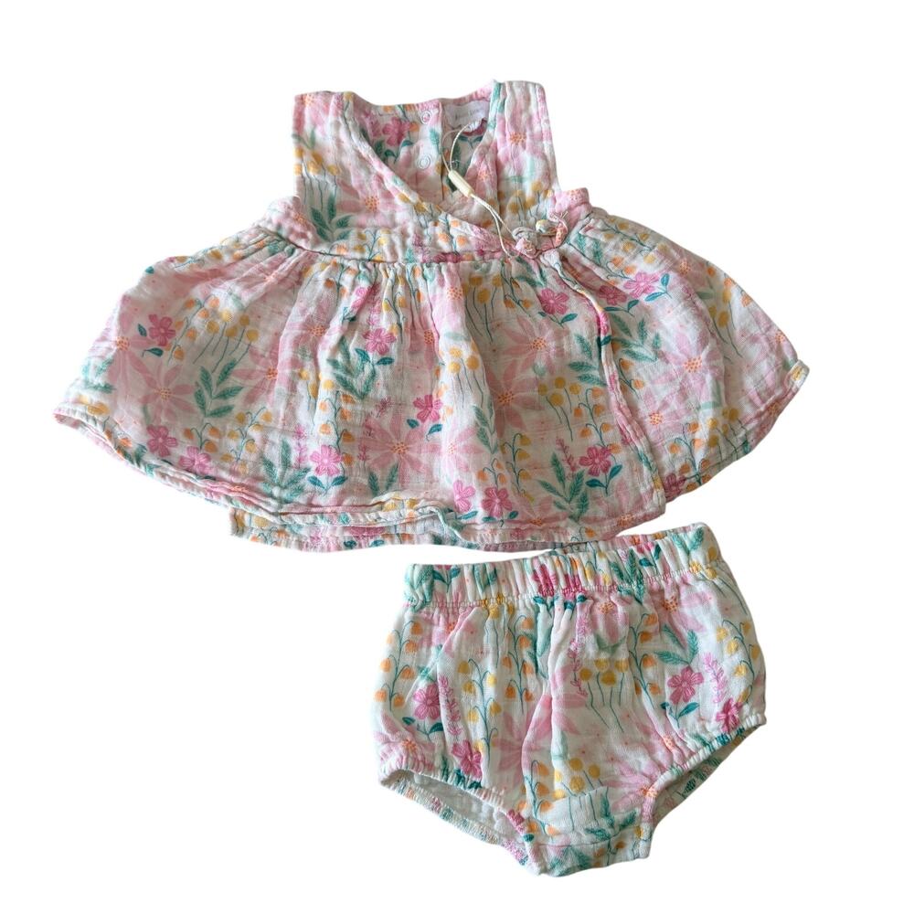 Angel Dear Pink Floral Muslin Kimono Dress & Diaper Cover Set 3-6M